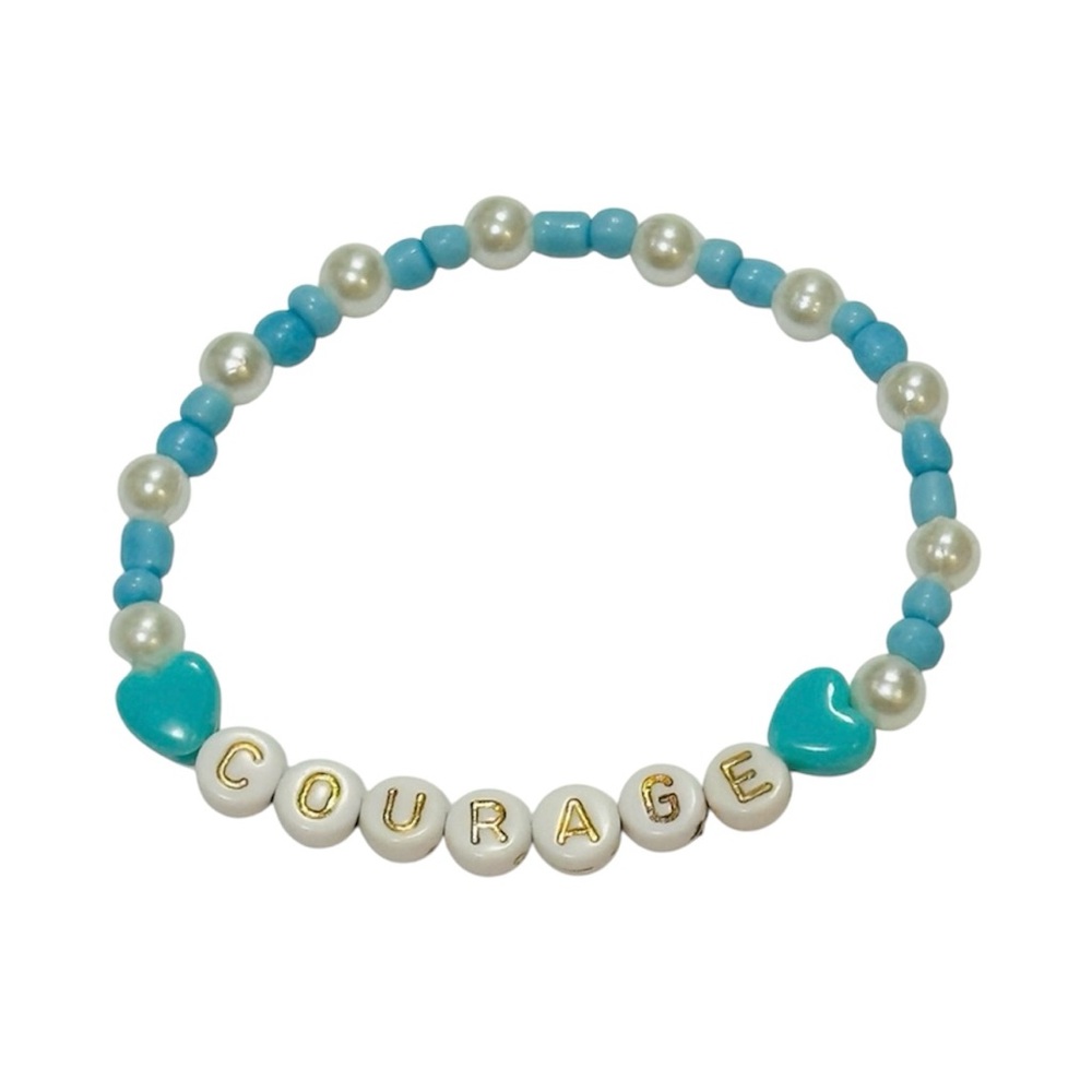 Blue and Pearl “Courage” Beaded Bracelet